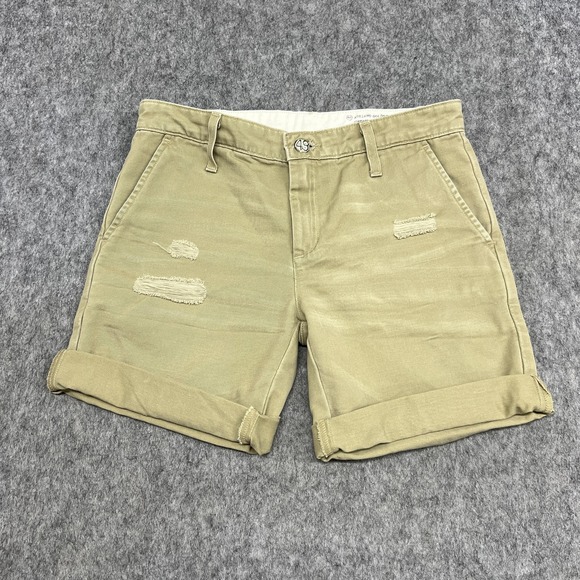 Ag Adriano Goldschmied Pants - AG Adriano Goldschmied Shorts Womens 25R Beige Distressed Cuffed Twill Chinos